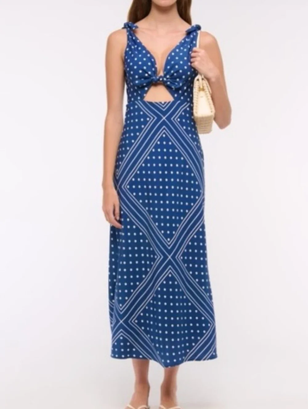 Abercrombie & Fitch Maxi  Navy Polka Dot Cutout Tie Resort Summer Dress